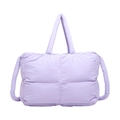 Minimalist light purple quilted nylon tote bag with puffer padded texture and handles - Purple