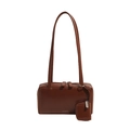 Sac à bandoulière minimaliste en cuir marron avec doubles sangles et petit sac latéral - Marron