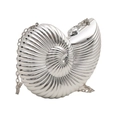 Zilveren avondtasje in schelpvorm met metallic afwerking en een fijne metalen ketting - Zilver