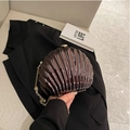 Fashionable shell-shaped evening clutch bag in dark bronze with gold chain strap - Gunmetal