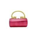 Detail van fuchsia avondtas met sierlijke gouden handvaten in de vorm van een draak - Rozerood