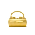 Detail van de gouden cilindrische avondtas met een sierlijk ontwerp van de draakgreep - Goud