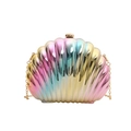 Iridescent candy-colored seashell clutch bag with gradient pink-blue-yellow metallic finish - Colorful