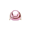 Mini borsa da sera rosa metallizzata effetto specchio con manico a cerchio e catena - Rosa