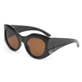 Occhiali da sole retrò oversize con montatura nera spessa e lenti rotonde marroni anti-UV - D15 Z-2 / Montatura Nera Lenti Tè