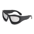 Occhiali da sole oversize avvolgenti con montatura nera opaca e lenti argento - Montatura Nera Specchio Argento