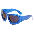 Futuristic wraparound sports sunglasses with metallic blue frame and dark tinted lenses - Blue Frame Blue Lens