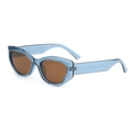 Cat-eye sunglasses with light blue translucent frames and brown lenses at a 45-degree angle - B15 Z-4 / Blue Frame Tea Lens