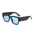 Chic black square frame sunglasses with light blue transparent lenses and wide temples - D15 Z-3 / Black Frame Blue Lens