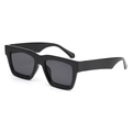 Classic black thick frame rectangular sunglasses with wide temples and retro dark lenses - Black Frame Black Leg