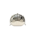 Silberne Abendtasche in Muschelform mit metallischem Hochglanz-Finish und Kette - Schlangenketten Stil / Silber