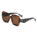 Retro square tortoiseshell sunglasses with brown lenses and marble textured temples - One Size / Tortoise Frame Green Temples