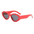 Retro red cat-eye sunglasses with silver star studs and dark gray tinted lenses - Red Frame Grey Lens