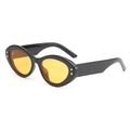 Retro cat-eye black sunglasses with silver star studs and orange tinted lenses - Black Frame Yellow Lens