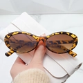 Retro tortoiseshell oval sunglasses with brown lenses and white leather folding case - Tortoise / Double Tea