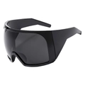 Fashionable oversized shield sunglasses with black frames and UV protection in 45-degree view - Black Frame Grey Lens (C1)