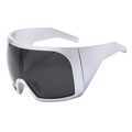Futuristic silver wraparound sunglasses with oversized black lenses and bold frames - Silver Frame Grey Lens (C6)