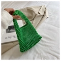 Bright green handmade woven cotton rope handbag for women in a fresh summer style - Green