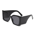 Classic oversized black square sunglasses with thick frames and wide temple arms - B16  Y-1 / Black Frame Grey Lens