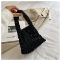 Handcrafted black cotton rope hollow out mesh tote bag for casual summer beach wear - Black