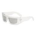 Futuristic wraparound sunglasses with thick frosted white frames and grey lenses - One Size / Frosted Frame Silver Mirror