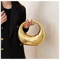 Glossy gold acrylic moon shaped evening clutch bag with metallic mirror finish for women - Gold