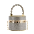 Funkelnde silberne Strass-Eimertasche mit goldenem Metallrahmen und rundem Griff - Khaki