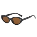 Lunettes de soleil ovales rétro avec monture noire brillante, verres bruns et rivets - Taille unique / C2 Monture Noire Verres Thé