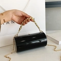 Elegante schwarze zylindrische Abendtasche aus Acryl mit Goldkette und klobigem Griff - Schwarz