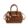 Klassische dunkelbraune Handtasche mit goldenem Schloss und flauschigem Monster-Anhänger - Braun (Mit Anhänger)