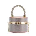 Mini-Zylinder-Eimer-Tasche aus Acryl mit Strasssteinen in Silberrosa und Kette - Rosa