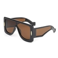 Oversized black square hip-hop sunglasses with amber lenses and geometric thick temples - UV400 / Black Frame Tea Lens