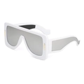 Lunettes de soleil blanches futuristes avec verres gris et accents dorés élégants - UV400 / Monture Blanche Miroir Argenté