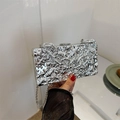 Silver irregular textured acrylic evening box bag with metal chain for women - Silver