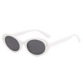 Chic white oval sunglasses with three-point rivet detail and dark lenses - One Size / C6 Solid White Frame Gray Lens