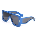 Lunettes de soleil oversize bleu vif enveloppantes avec verres gris et détails dorés - UV400 / Monture Bleue Verres Gris