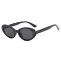 Retro black oval sunglasses with three silver dots and dark lenses for women - One Size / C1 Black Frame Grey Lens