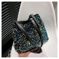 Détail d'un sac cabas à paillettes colorées avec des poignées noires élégantes - Noir