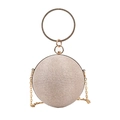 Spherical evening bag in champagne gold glitter finish with rhinestone ring handle - Gold
