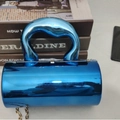 Electric blue mirror cylinder evening bag with curved top handle and gold chain strap - Blue