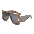 Lunettes de soleil carrées marron café avec verres gris foncé et ornements dorés - UV400 / Monture Marron Verre Gris