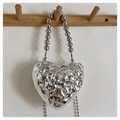 Silver heart-shaped acrylic evening bag with cracked texture and metal bead handle - Style 1 Silver (Beaded Handle + Long Chain)