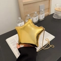 Chic gold star-shaped acrylic clutch bag with metallic mirror finish and elegant chain strap - Gold
