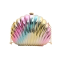 Chic shell-shaped rainbow gradient evening clutch with golden chain and metallic finish - Colorful