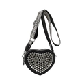 Sac bandoulière cœur en PU noir avec clous argentés et large sangle à motifs - Noir