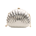 Silver shell-shaped evening bag with gold clasp and chain strap for women - Silver