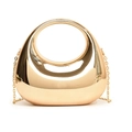 Detail of crescent moon acrylic clutch bag with golden mirror finish and circular handle - Champagne