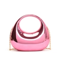 Pink metallic acrylic box clutch with round handle and gold chain strap for women - Pink