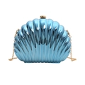 Blue metallic shell-shaped clutch bag with golden chain strap for evening events - Blue