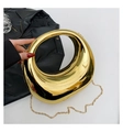 Chic bean-shaped gold acrylic evening bag with metallic chain strap for women - Gold Tone With Chain